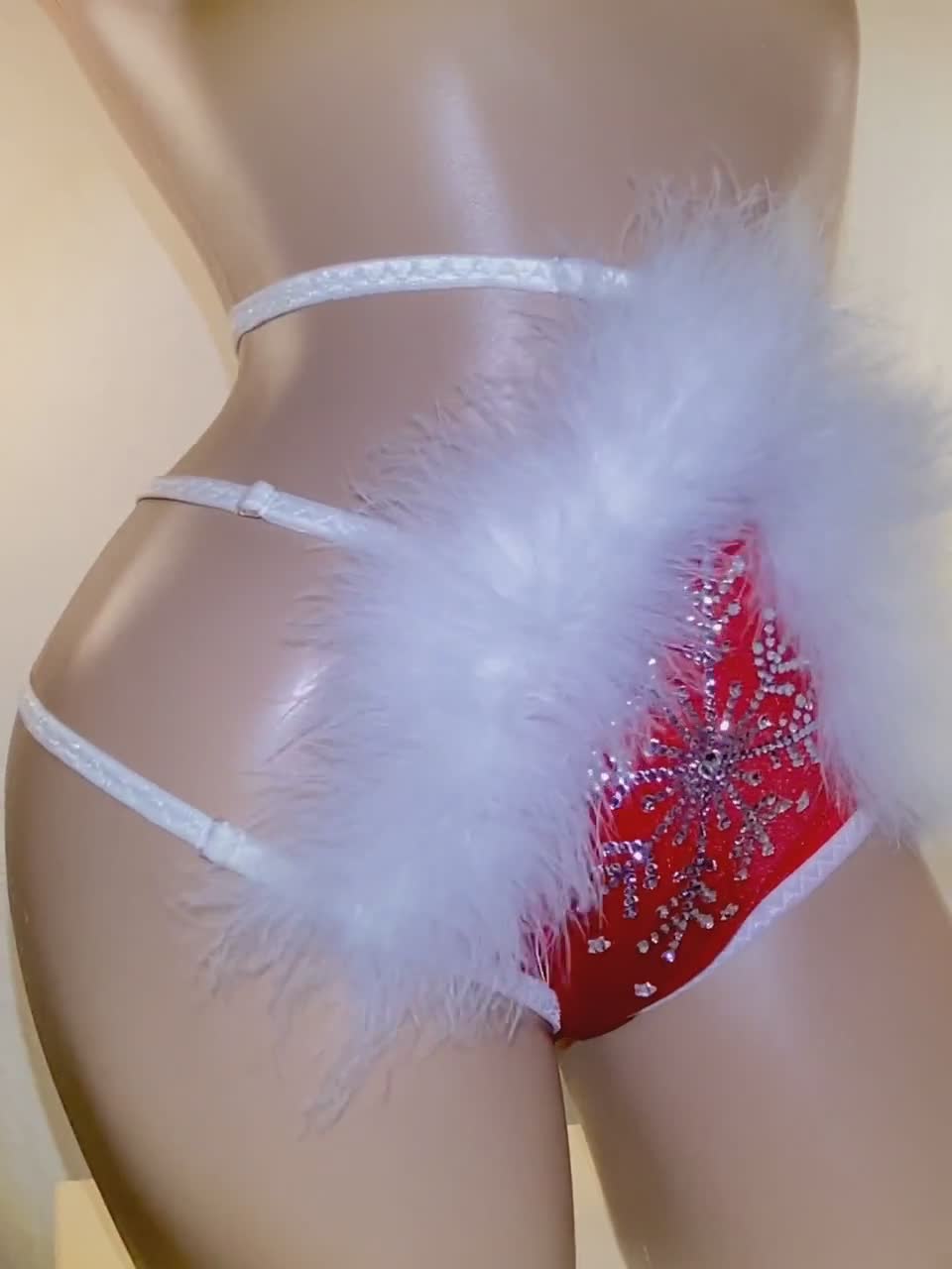 Panties Christmas Lingerie Burlesque Rhinestone Panties Snowflake
