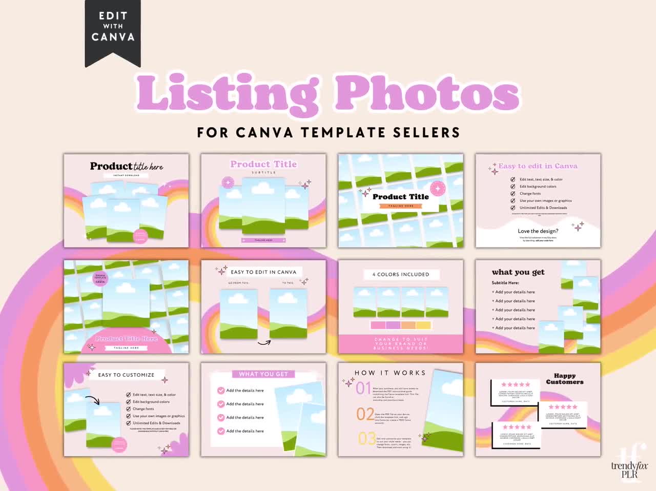 Colorful Rainbow Etsy Listing Infographics for Canva Template Sellers or Digital Products, Canva Template, Editable Digital Product Mockups video poster