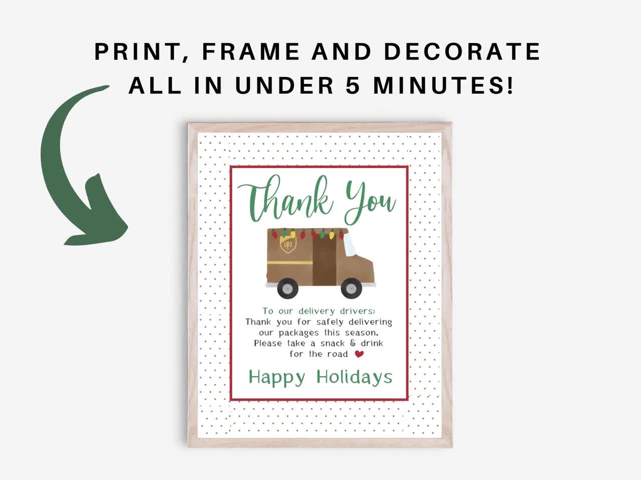 UPS Driver Thank You Sign | Take A Snack Sign | Delivery Driver Card |  Essential Work Thank You | Christmas Printables