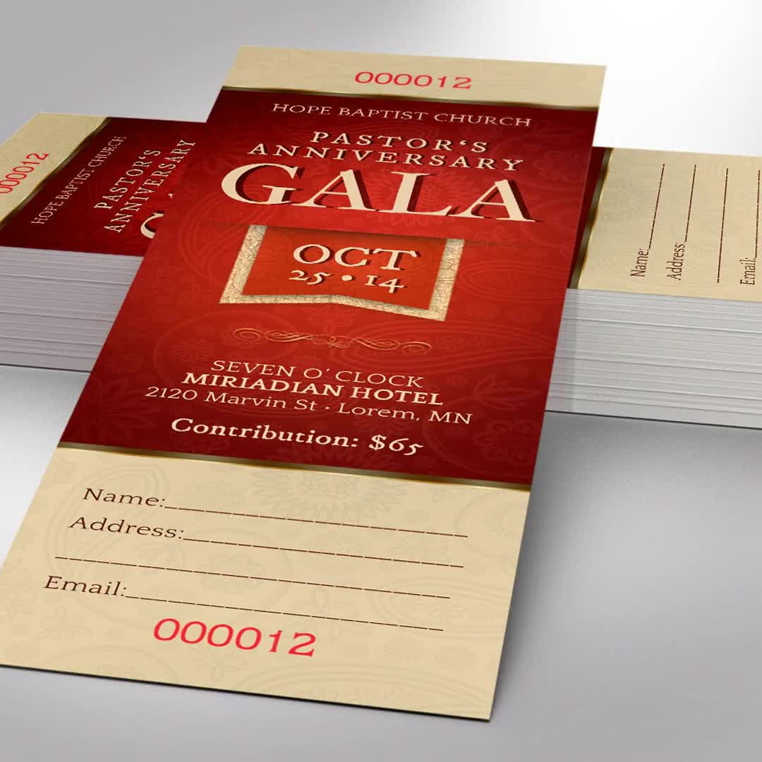 Pastor Appreciation Gala Ticket Template: Church Anniversary, Fundraiser  (Word & Publisher, 2x6 in) (Digital Download)