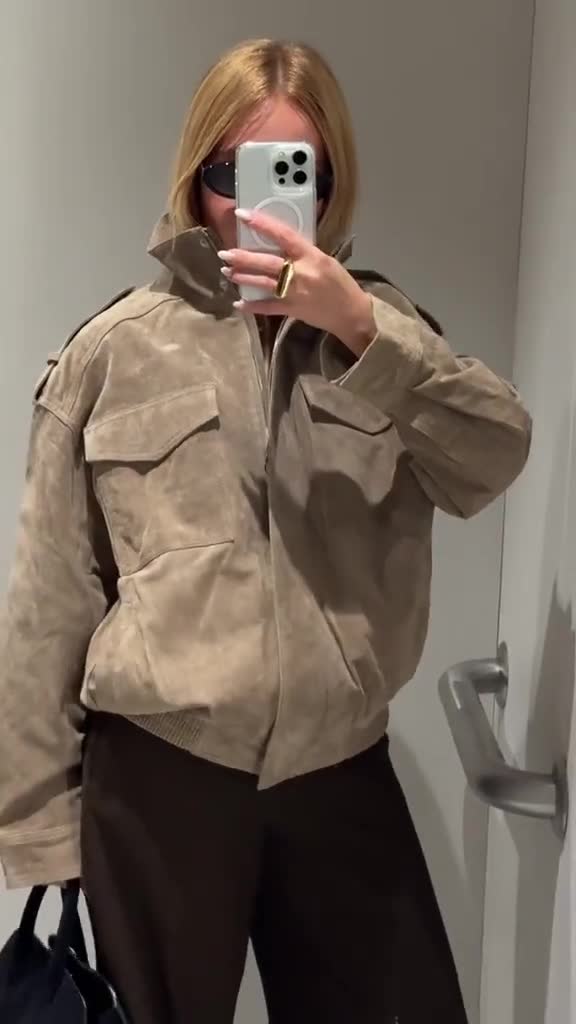 Chaqueta de ante para mujer inspirada en Zara que se ha vuelto viral / Chaqueta con cuello alto y cremallera video poster