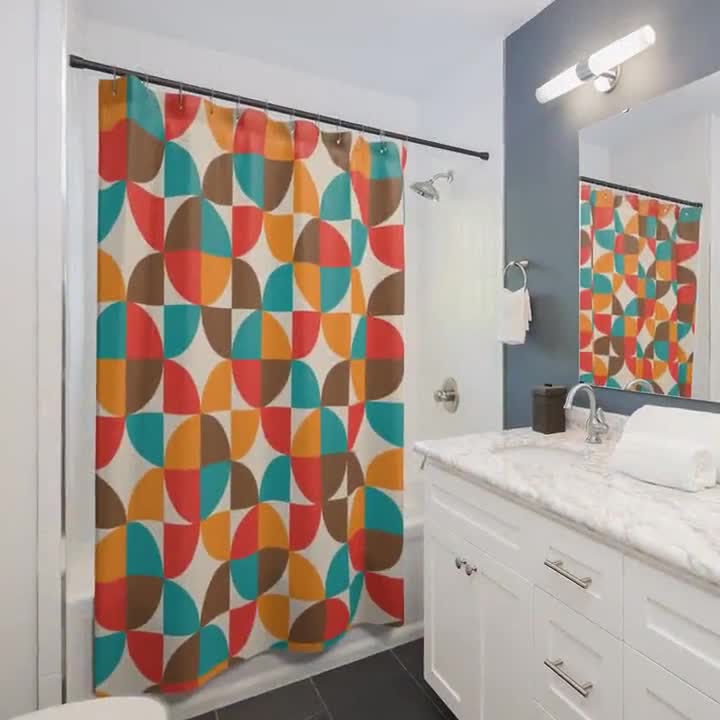 Cortina de ducha geométrica retro: patrón circular moderno de mediados de siglo video poster