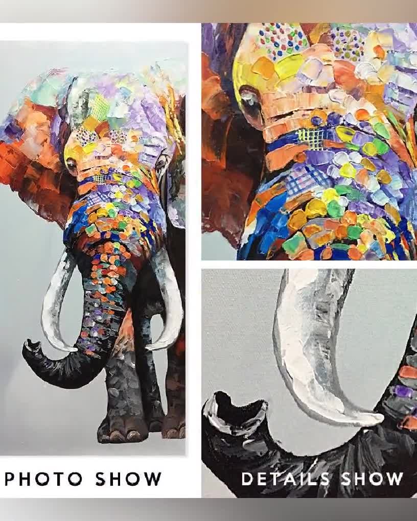 Olifant schilderij op doek, kunst aan de muur olifant, lange verticale  extra grote muur kunst, kleurrijke olifant decor olifant cadeau olifant  popart, image size:816x1020