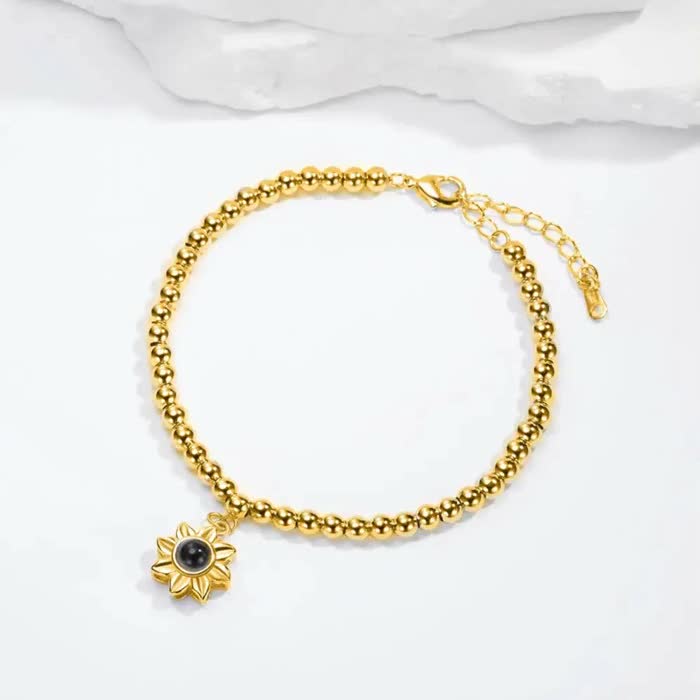 Bracciale Intrecciato Personalizzato Con Proiezione Fotografica - Ciondolo Girasole In Cristallo Con Immagine Interna - Regalo Per Donne, Compleanno, Anniversario, Fidanzamento - 3