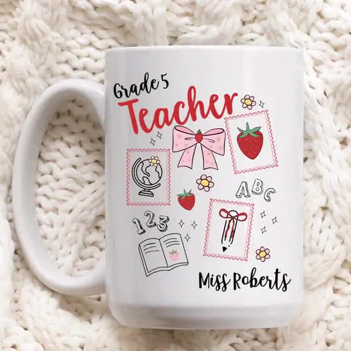 Personalised Grade 5 Teacher Mug From Student Custom Name Teacher Coffee  Mug Preppy Coquette Christmas Teacher Mug Grade 5 Teacher Present