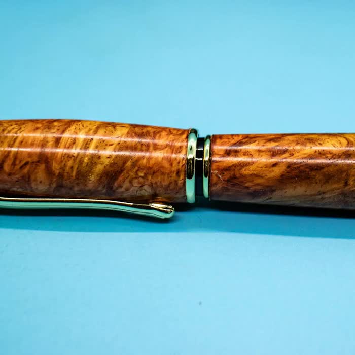 Aboyna Burl Fountain Pen | Handcrafted Wood Calligraphy Pen with Gold Accents | Unique Gift for Writers and Artisans video poster