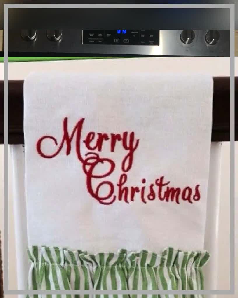 RockFlowerPaper Kitchen Tea Towel Christmas Holly Red Green 100
