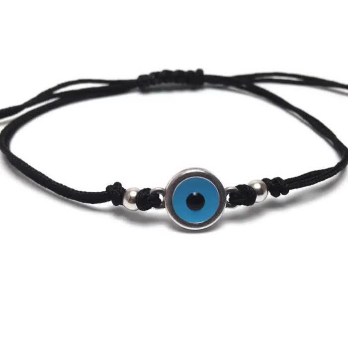 Lusofie 2 Bracciali Portafortuna Con Occhio Del Diavolo: Realizzati A Mano, Regolabili, Filo Cerato Nero E Resina Blu