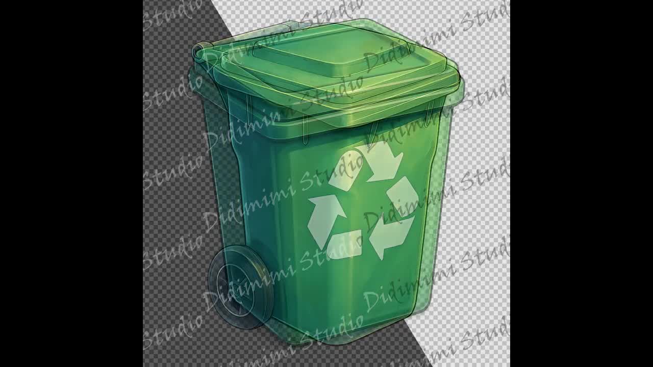 Prullenbak-clipart PNG | Kunst afvalrecycling van afval | 12-vaks png-bestand (300 dpi) Commercieel gebruik video poster