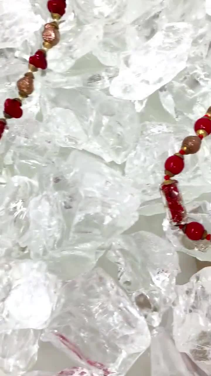 Parure Collier Et Bracelet En Verre De Murano - Pièce Unique, Fait Main En Italie, Multicolore, Neuf Avec étiquettes
