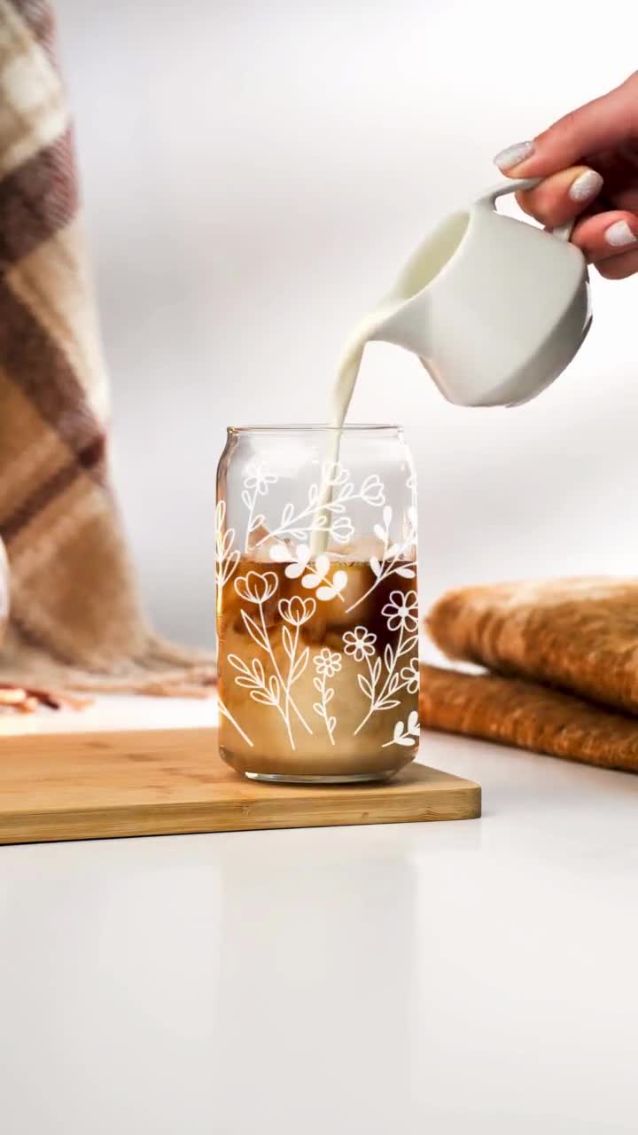 Be a Wildflower 16oz Glass Tumbler with Bamboo Lid & Straw for Iced Coffee  & Beverages