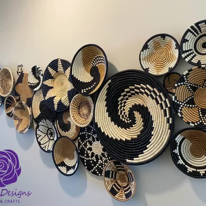 Natural, Black and Banana Leaves Abstract Raffia Wall Hanging Decor Plate Mat - Various Sizes video poster