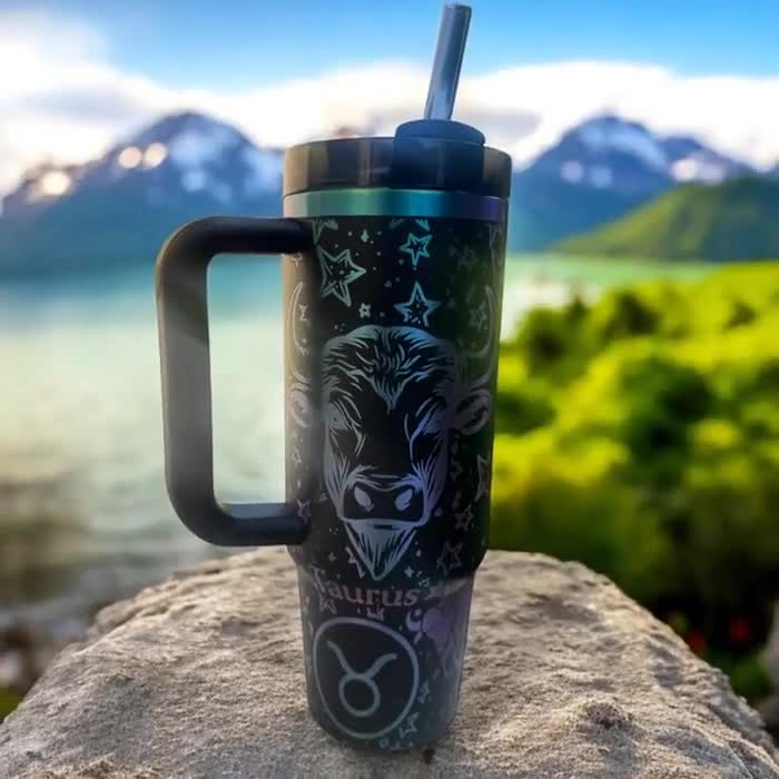 Taurus Zodiac Tumbler – Stanley Flip Straw Style – Taurus Sign Gift, Earth Element Cup, Astrology Birthday Gift Idea video poster