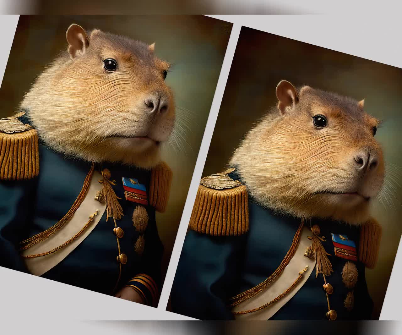 Porträt eines Capybara in Militäruniform, Capybara Print
