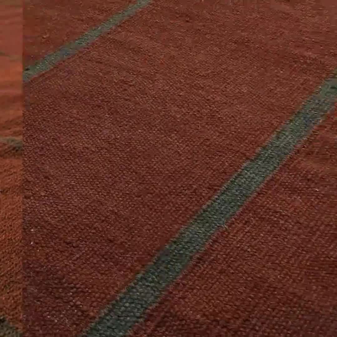 Scandinavian Design Wool Rug. Handwoven Burgundy Brown Striped Minimalist Flat weave. Custom Sizes video poster