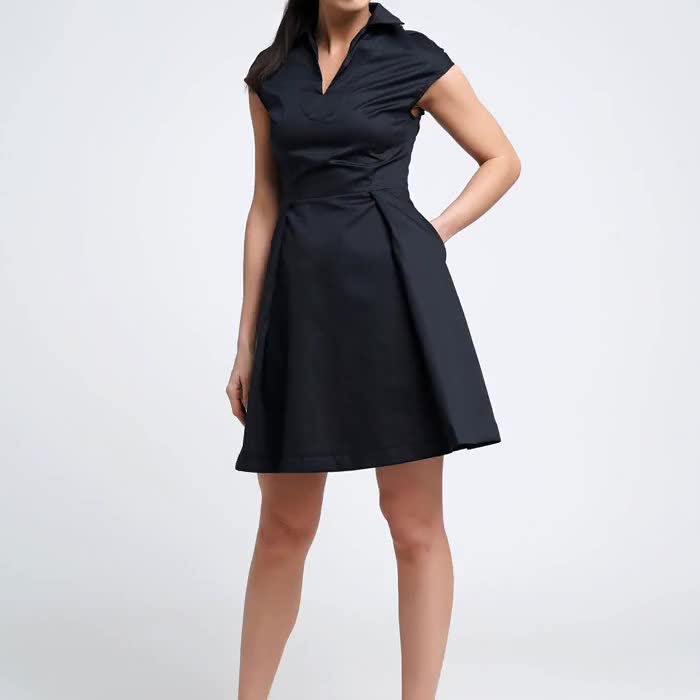 platitude short sleeve shirt dress Blue Stripe Cotton Pleated Shirt Dress - Mini Dresses