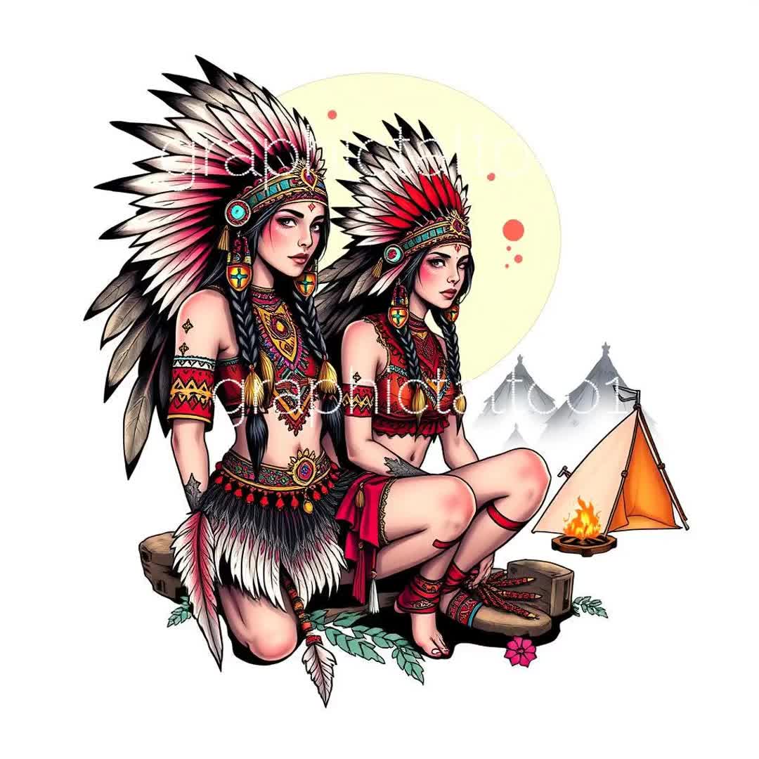 Native American pin up with headdress #tattoo #tattooart #greywashtattoo  #pinup, image size:1080x1080