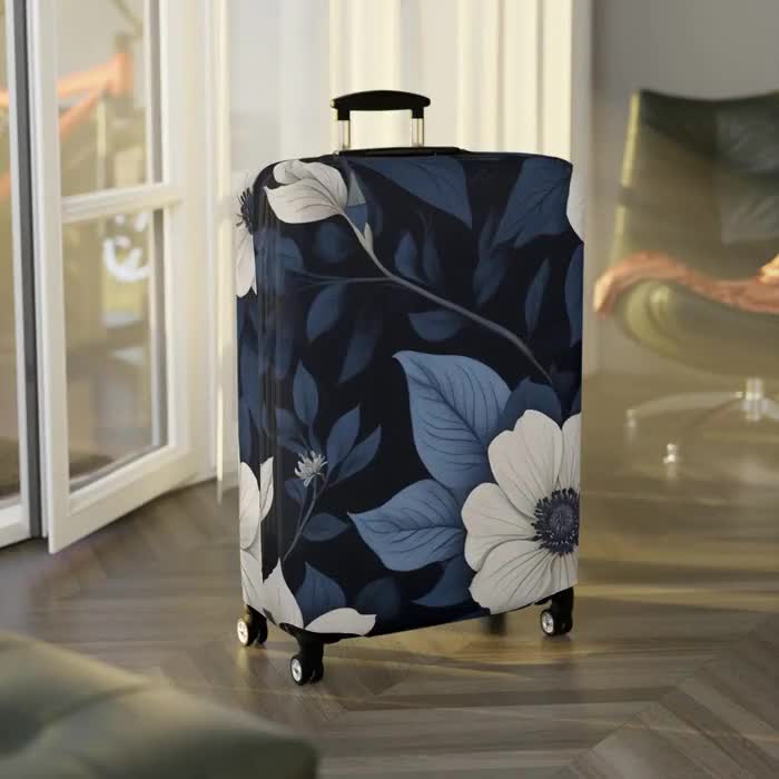 Mqgmz Copertura per bagagli con stampa di piante tropicali con fiori rosa - Protezione elastica per valigia, 45,7 - 53,3 cm