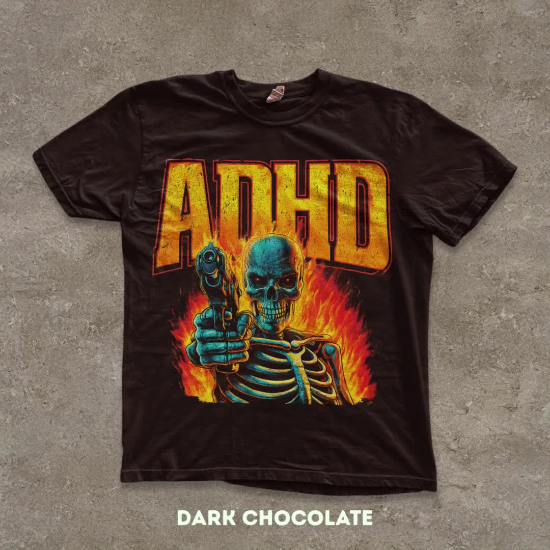 ADHD Oversized Shirt, Funny Meme Tee, Vintage Skeleton Graphic T