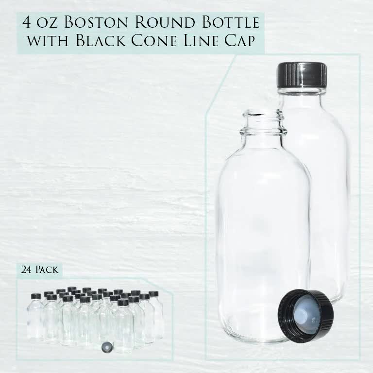 16 oz. Amber Boston Round with Black Poly Cone Cap (28/400) (V5) (V5)