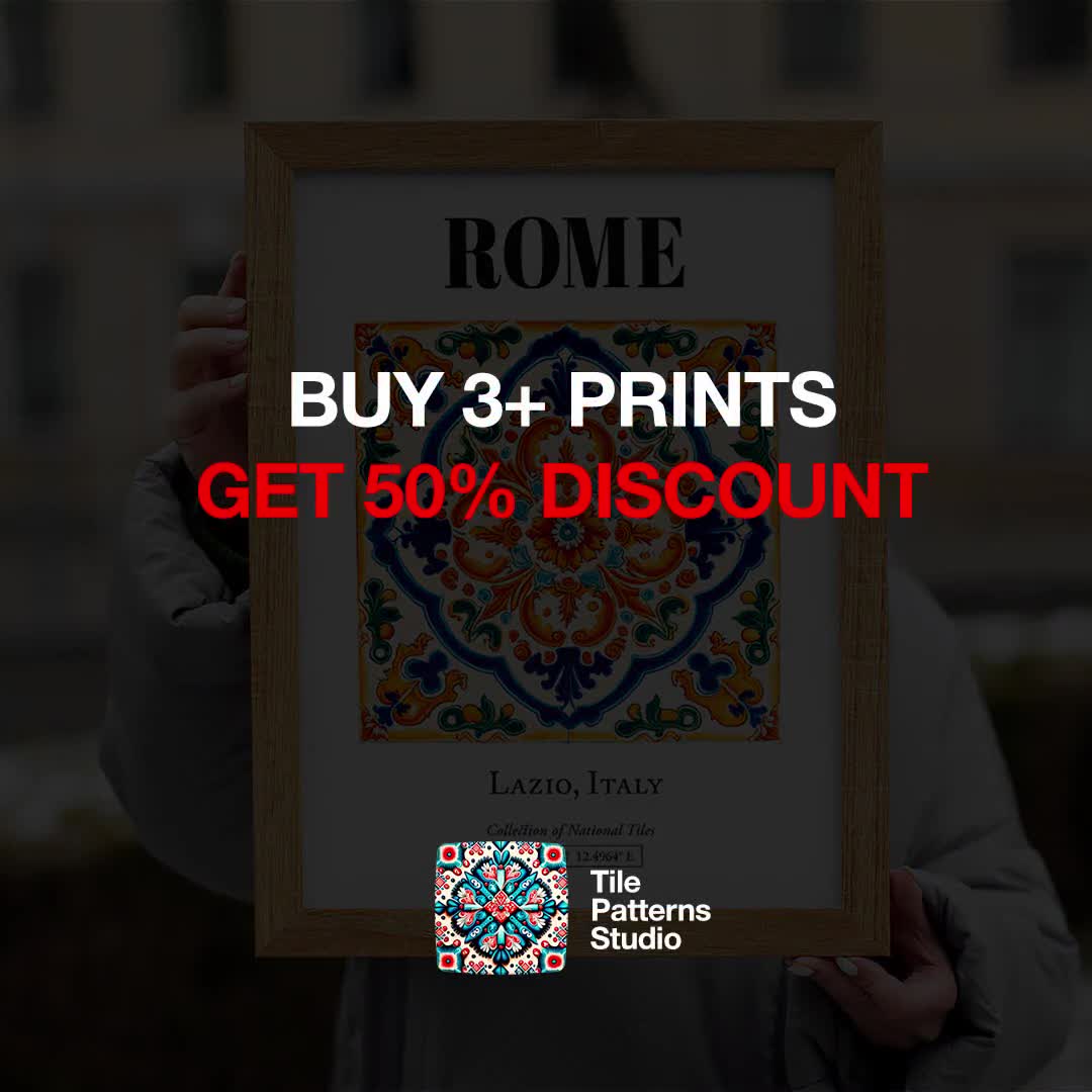 Padua Italy Maiolica Tile Print, Traditional Kitchen Wall Art, image size:1080x1080