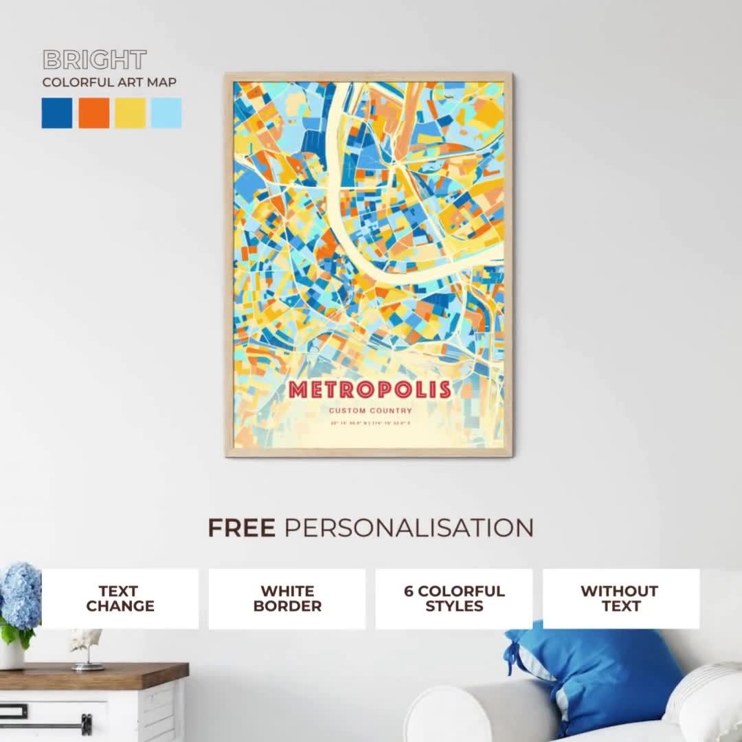 Colorido MEXICALI MEXICO Azul Naranja Bellas Artes Impresión Mexicali Mapa  de la Ciudad de México - Impresión de póster personalizable, Regalo  personalizado