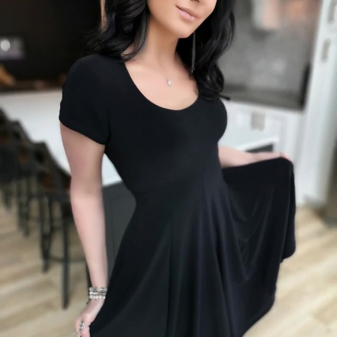 black cap sleeve dress Size Small (8/10) fits waist 28 Black A Line Satin Open