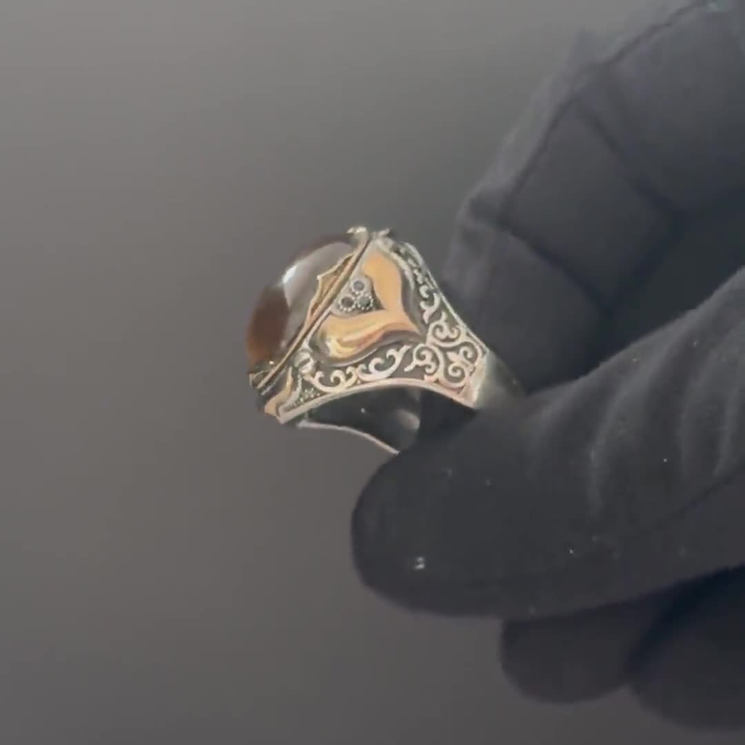 Anello Da Uomo Con Occhi Di Tigre Naturali, Anello In Argento - Foto 10