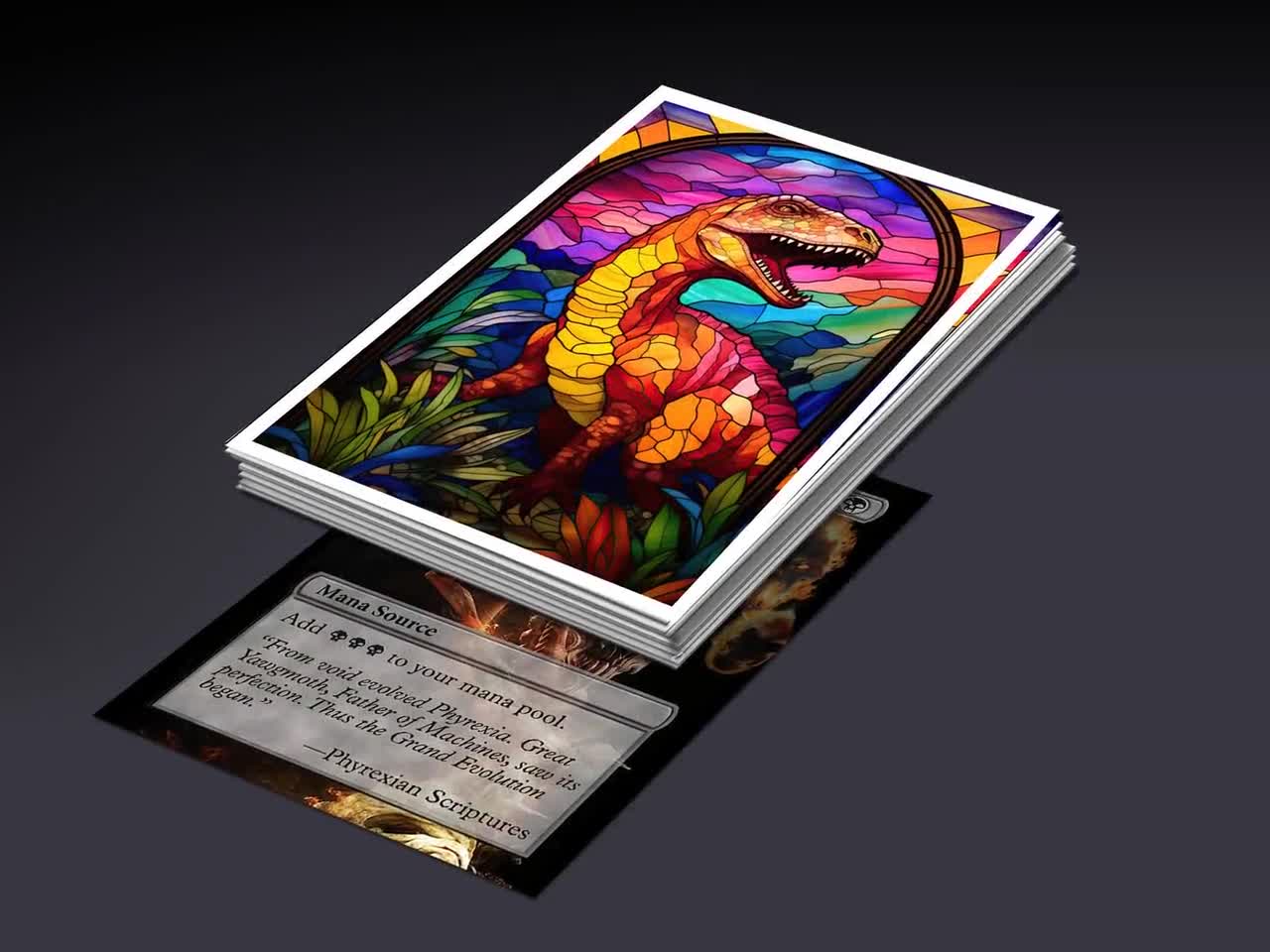 Mtg Sleeves: Stained Glass T-rex 100 Top Quality Magic Card