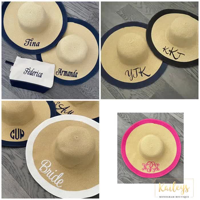 Monogrammed Beach Sun Hat Perosnalized Custom Name Women Summer Vacation Wide Brim Floppy Coastal Wedding Bridesmaid Gift video poster