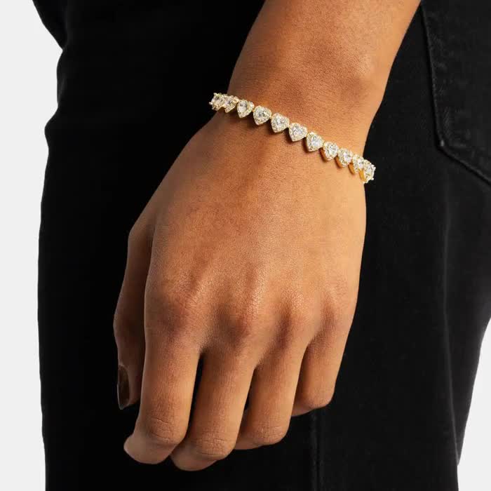 7mm Heart Cut Cluster Tennis Bracelet White Gold, Iced Out CZ Gift for Her, Romantic Jewelry for Girlfriend, Bling Statement Wristwear video poster