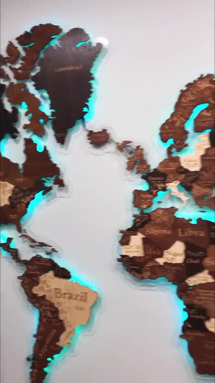 RGB LED 3D Wooden World Map, 3D LED Wooden Map of the World, Boss  Anniversary Gift, Neon Map Wall Sign 