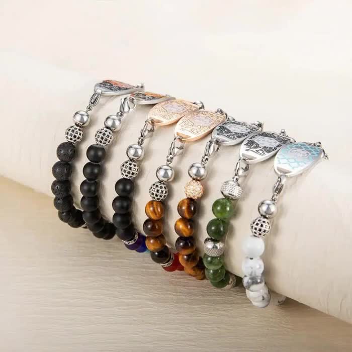 Personalized Medical Alert Bracelet - 7 Chakras Beaded Stainless Steel ID Bracelet With Free Engraving