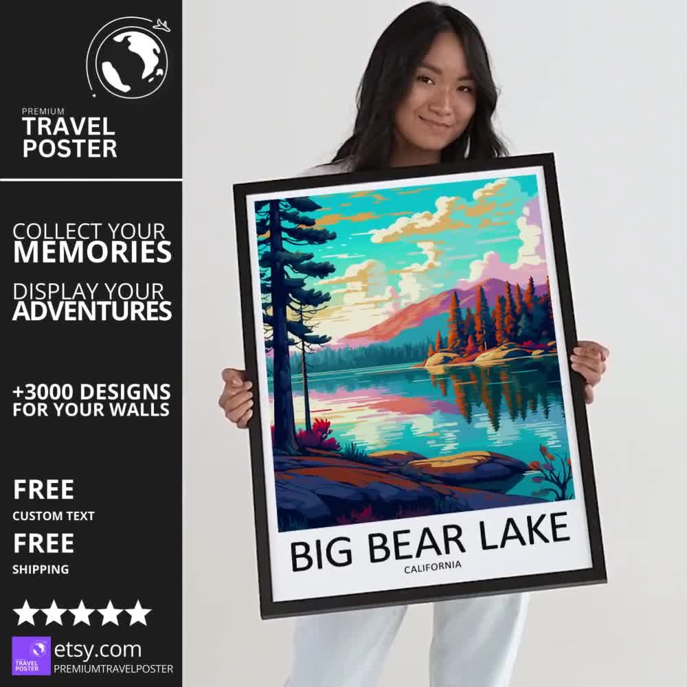 Big Bear Lake Travel Print Big Bear Lake Art Poster California Art Print  Big Bear Lake Gift Big Bear Lake Wall Art Big Bear Lake Artwork