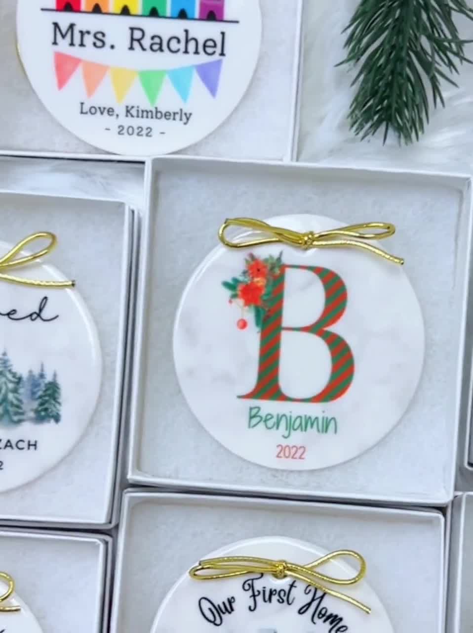 Dog First Christmas Forever Home 2 Photo Mistletoe Ceramic Ornament R Vszvjm 644