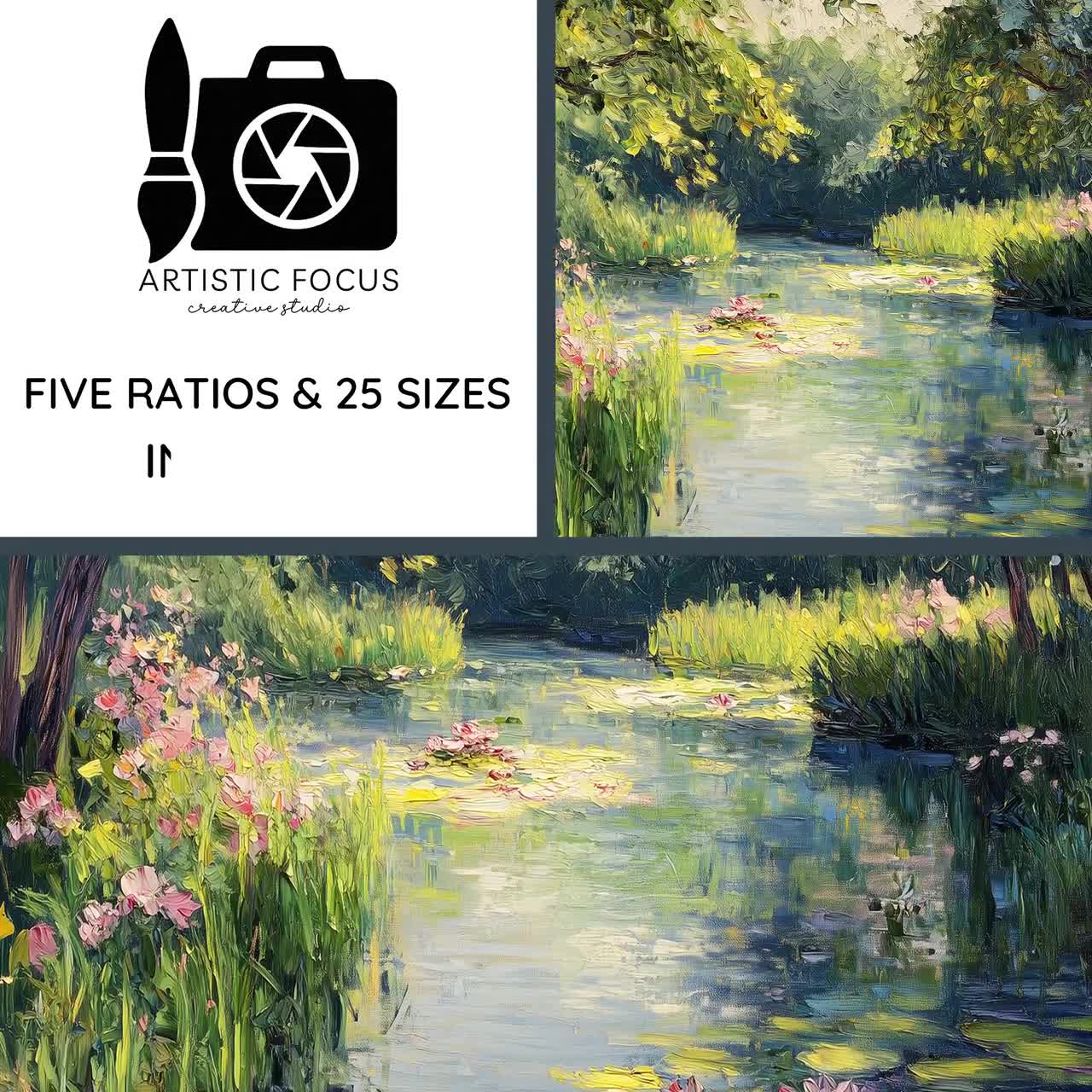 Impressionist Pond with Lily Pads - Rustic Nature-Inspired Wall Art, Cottagecore Greenery, Serene Vintage Landscape, Printable Art 1029 video poster