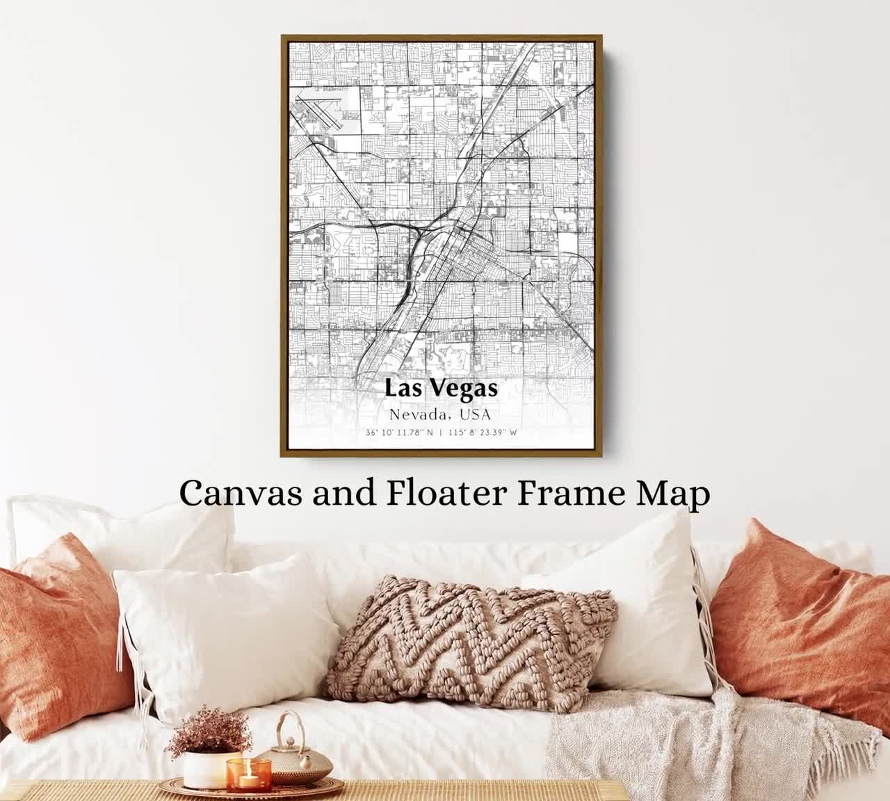 Las Vegas Map Black and White Throw Pillow by Modern Map Art