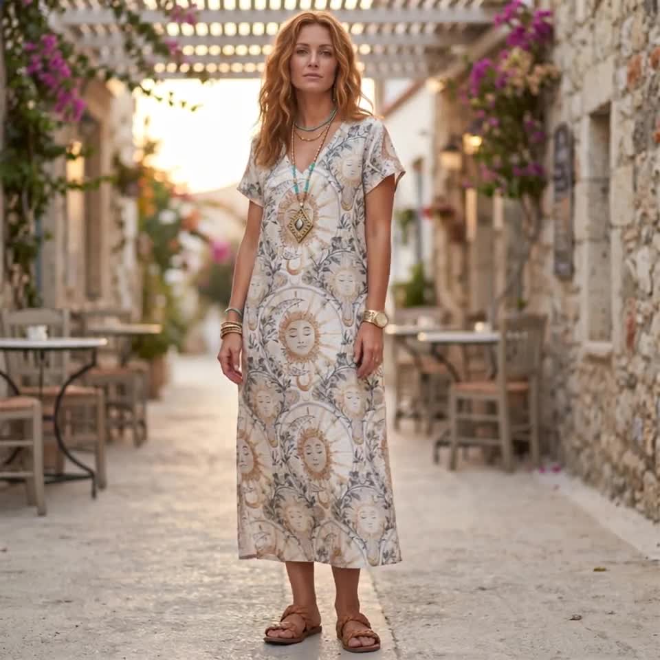 short sleeve boho maxi dress Sunmoon Oracle Bloom Celestial short sleeves Reception Adeline Tiered Midi Dress Fit:Modern