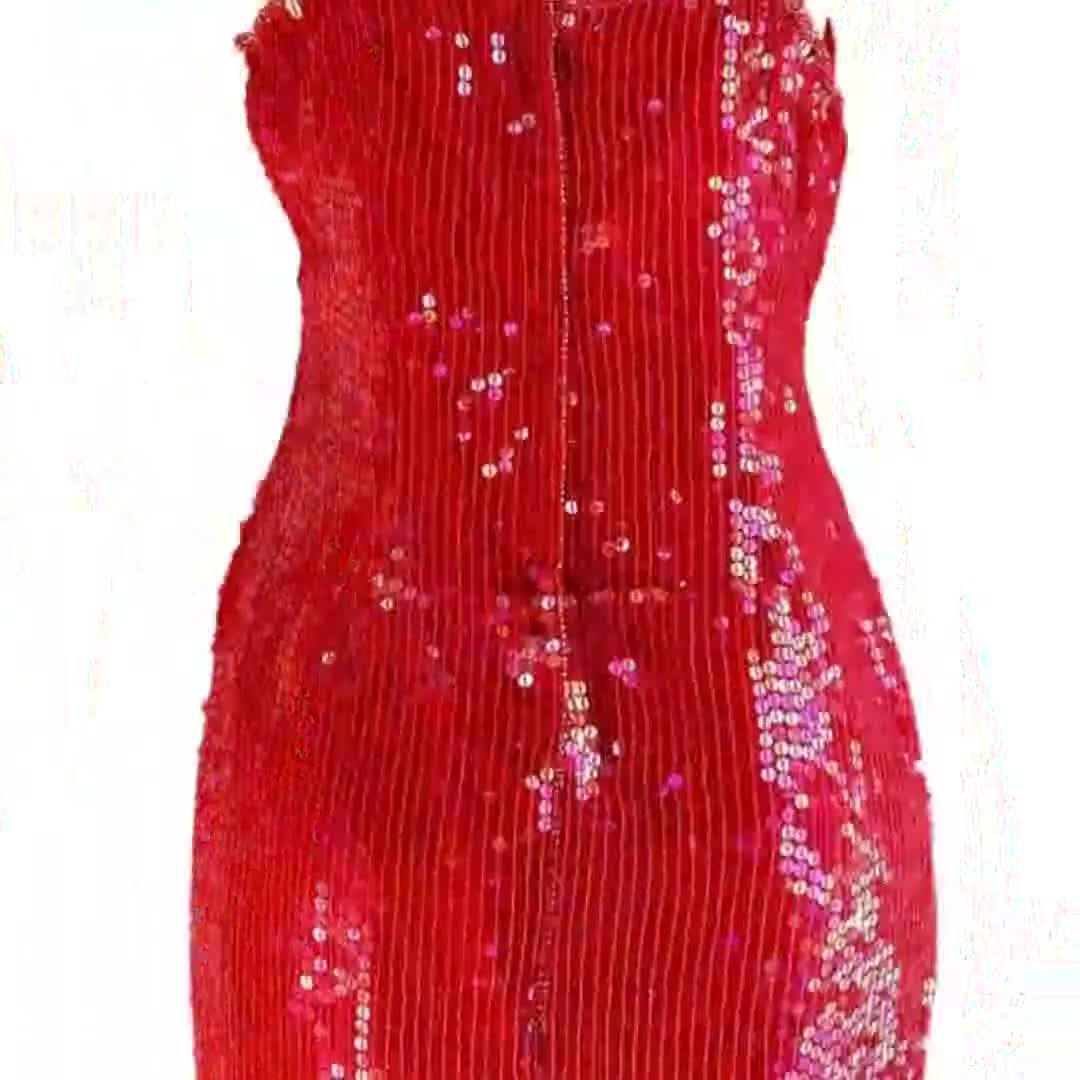 knee length red sequin dress Dark Red Sequins Side Slit Long Evening Prom Dresses, Sparkly Custom Prom  Dress, MR8894