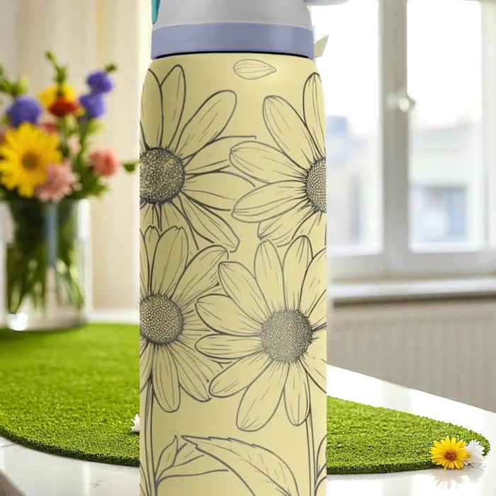 Daisy Floral Engraved Owala Tumbler – 16oz 24oz 32oz 40oz Yellow Wildflower FreeSip Cup – Cottagecore Gift video poster