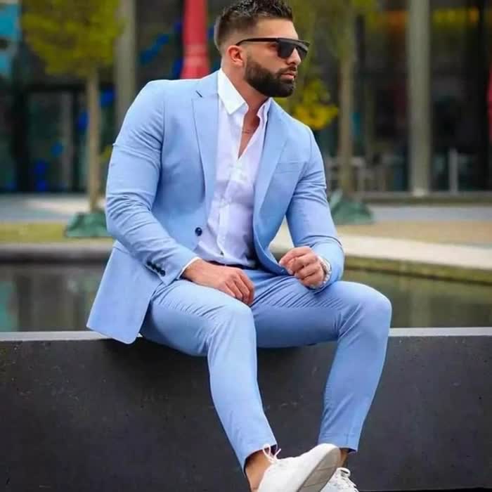 Light Blue Coat Pant Suit: Men's Formal Wedding Fashion