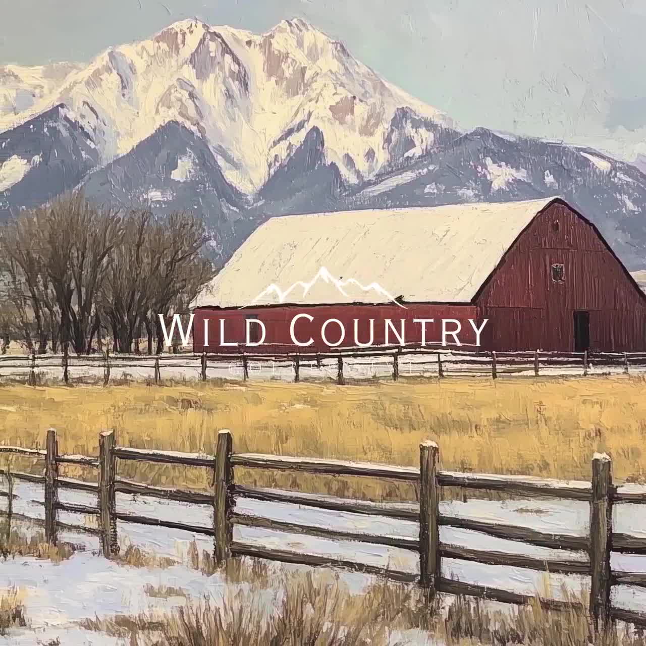 Vintage Rote Scheune Malerei, Winter auf dem Bauernhof Kunstdruck,  Rustikale Berglandschaft, Bauernhaus Dekor, Schneebedeckte Berge Wandkunst, image size:1280x1280