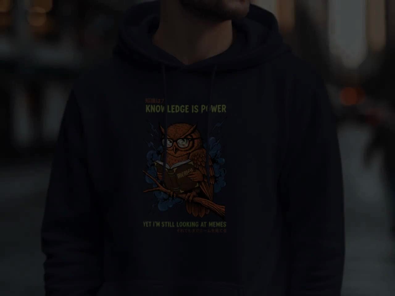 Knowledge Is Power Owl Shirt | Funny Japanese Owl Tee | Nerd Humor Graphic Top | Book Lover Meme Shirt | Reader Funny Gift video poster