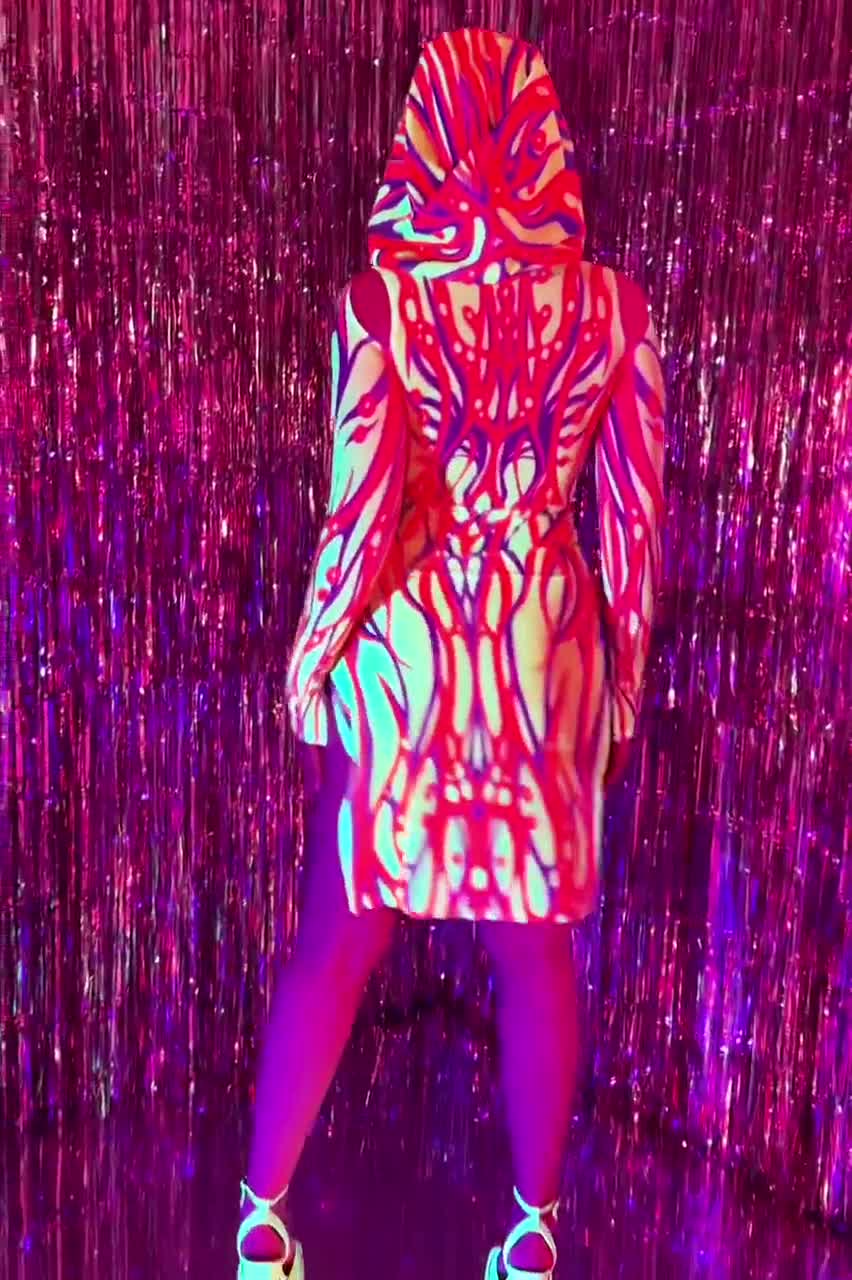 neon disco dress Women's 70s Disco Blacklight Reactive Glow Dress Costume, Size: L
