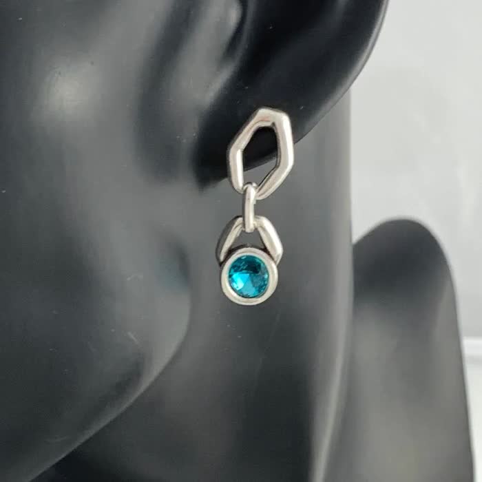 Bold Silver Earrings with Swarovski Crystal, Chunky Chain Statement Studs video poster