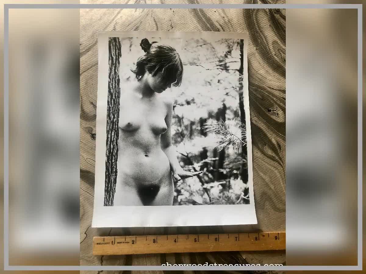MATURE Sixties Hippie Woman in the Woods Original Black and White 8 X 10  Sixties Hippie Natural Sex Sexual 