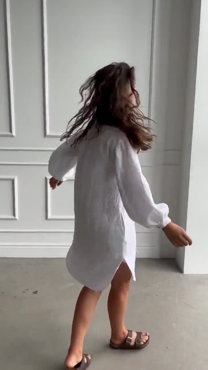knee length dresses for ladies CALVIN KLEIN Womens White Linen Blend Button Front Midi Shirt Dress Size 4 main image 0