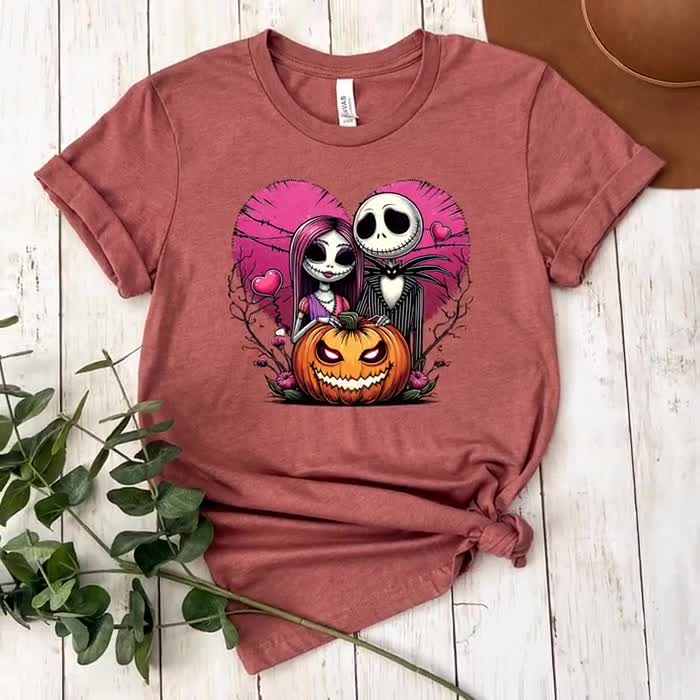 Camiseta de Jack y Sally, Pesadilla antes de Navidad, Camiseta de pareja espeluznante, Camiseta de pareja de Halloween, Regalo de San Valentín video poster