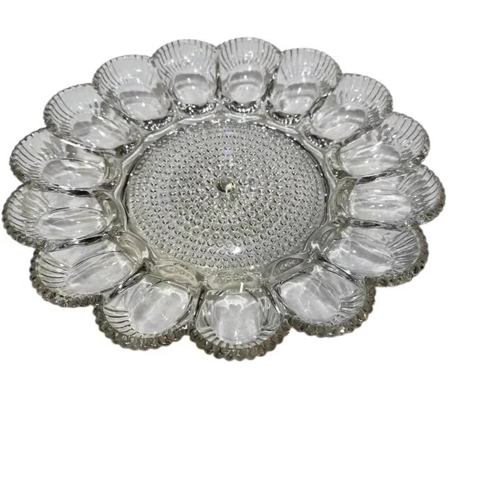 Indiana Pressed Glass Deviled Egg Platter 15 Egg Hobnail Round