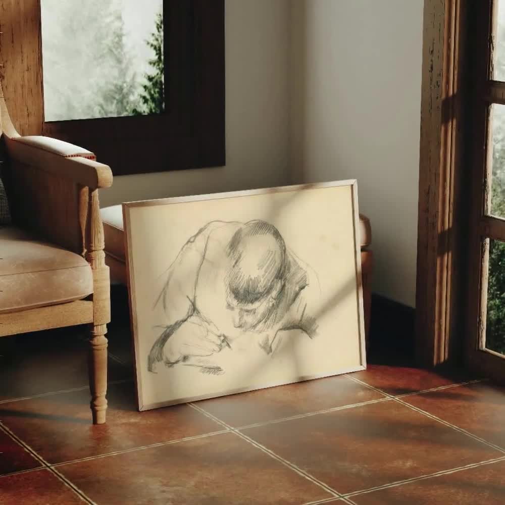 The Artists Son Writing by Paul Cézanne: Minimalist Drawing Art Print video poster